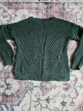 Vintage Gap Womens Cotton Green Popcorn Knit Pullover Chunky Crewneck Sweater Lg
